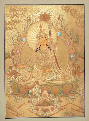 Guru Rinpoche In Full Gold Thangka Painting | Padmasambhava Thangka | Traditional Buddhist